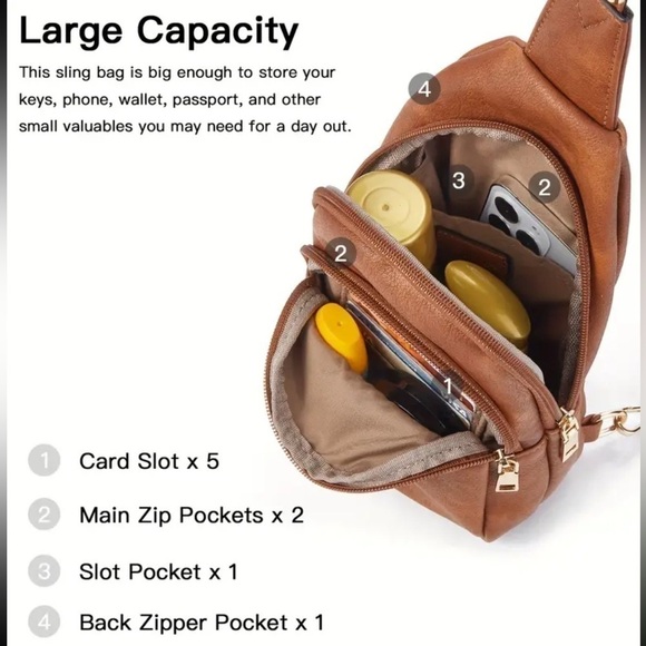 Brown / Black / White / Tan Vegan Leather Crossbody Bag - Picture 6 of 10